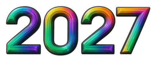 The colorful 2027 numbers shimmer with a bright rainbow spectrum. This vibrant digital display celebrates the start of the new year, symbolizing a fresh beginning. png