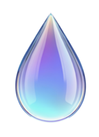 A single glossy water drop displays vibrant colors. This transparent liquid element is isolated on a clear background, perfect as a clean image. png