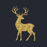 Golden Shining elegant Christmas deer silhouette. Flat isolated illustration. Vintage confetti design. vector
