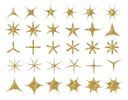 Y2k glittering star sparkle bling abstract shapes set. Golden sparkling minimal geometric signs and symbols in trendy retro 2000s style. New year aesthetic. Isolated elements vector