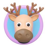3d cute deer head in the circle label icon isolated. mascot, character, logo, cartoon style, 3d render illustration png