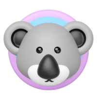 Cute 3D rendered koala head with big ears and black nose, centered on a pastel pink and blue circular background. perfect for kids themes or avatar designs. png