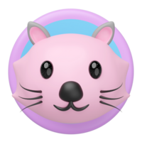 3d cute cat head in the circle label icon isolated. mascot, character, logo, cartoon style, 3d render illustration png