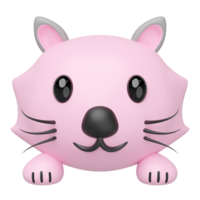 Cute 3D pink cat or animal character peeking. Features include big black eyes, a small nose, whiskers, and paws. Adorable stylized render for kids' content. png
