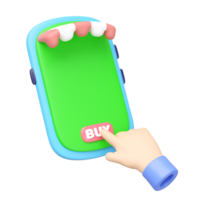 3D businessman using mobile phone with store front isolated. Ideal for online shopping concepts. Minimal and modern design. cartoon style, 3d render illustration png