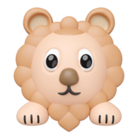 A charming 3D cartoon lion head with paws. This cute, stylized animal character features large eyes and a friendly expression, perfect for children's designs or mascots.3d render png