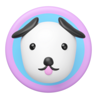 3d cute dog head in the circle label icon isolated. mascot, character, logo, cartoon style, 3d render illustration png