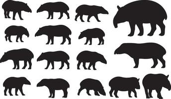 Tapir Pig Silhouette on White Background collection vector