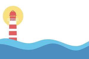 Lighthouse with red and white stripes among blue waves. vector