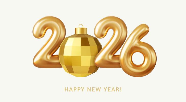 3d 2026 Gold Foil Balloons and Christmas ball