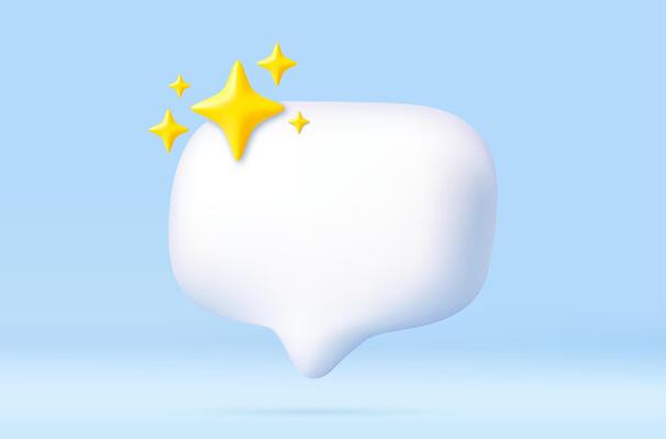 3D clean chat bubble with sparkling stars
