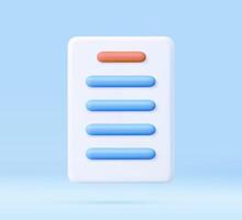 3D minimal document or text list icon vector