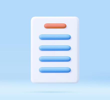 3D minimal document or text list icon