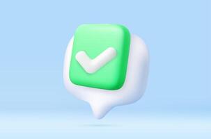 3D check mark in green chat bubble icon vector