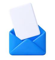 3D blue envelope with blank document icon vector