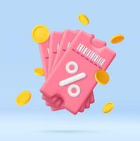 3d Voucher card cash back template design with coupon code promotion. vector