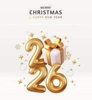 3d Happy New Year 2026 with gift box vector