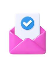 Envelope pink with paper documents icon. vector