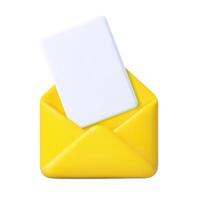 3D yellow envelope with blank document icon vector