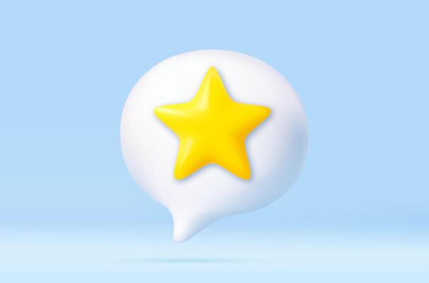 3D star icon inside white chat bubble