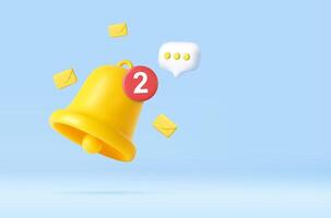 3D notification bell with messages and emails vector