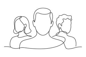 Three people in continuous line art style portrait illustration vector