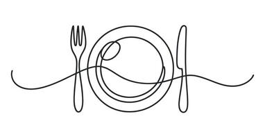 One Line Drawing of Fork Knife and Plate vector