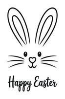 Cute Black and White Easter Bunny Face with Happy Easter Texts vector
