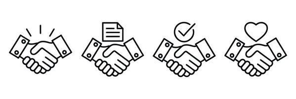 Business Deal Handshake Icons with Document Approval and Heart Symbol vector