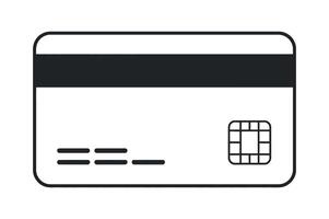 Simple black and white illustration of a credit card with magnetic stripe and chip vector