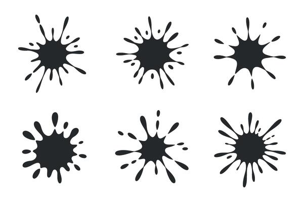 Six Different Ink Blot Designs on White Background