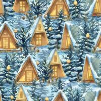 Snowy cabins in a winter landscape vector