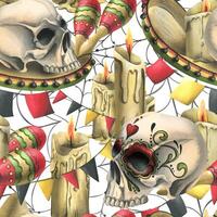 colorful Day of the Dead skull pattern vector