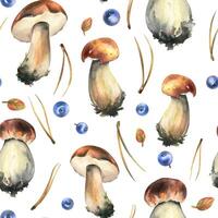 Watercolor mushrooms and blueberries design vector