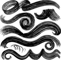 A set of hand-drawn grunge swirls and brush strokes. Includes circular scribbles, bold textures, and sketchy lines, adding dynamic detail to artistic backgrounds and overlays. vector