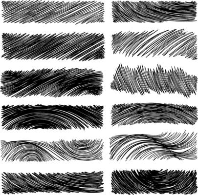 A collection of hand-drawn grunge textures. Square shapes filled with dense hatching and sketchy lines, adding dynamic detail and visual interest to artistic backgrounds and overlays.