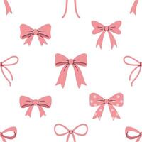 Sweet bow illustration. Pink seamless pattern coquette for gifts, textile, and romance. Wrapping design. Backgeound with bows. vector
