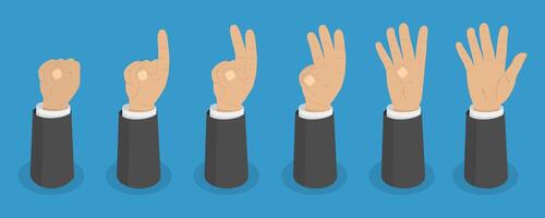 3D Isometric Flat Set of Human Hands Gestures, Counting Numbers from Zero to Five vector