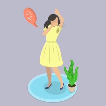 3D Isometric Flat Illustration of Unpleasant Smell In Armpits, Dealing with Arm Pit Odor vector