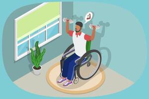 Man exercising in a wheelchair vector