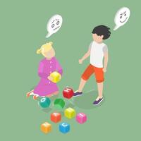 Children playing with colorful building blocks vector
