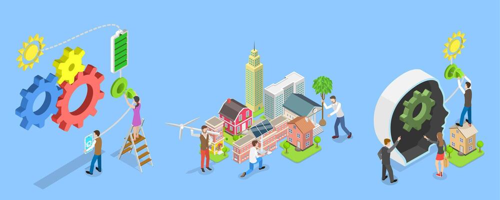 3D Isometric Flat Illustration of Green Energy, Renewable Power Sources