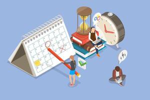 3D Isometric Flat Illustration of Effective Time Management, Schedule Planning, Organizing Your Time For Efficiency vector