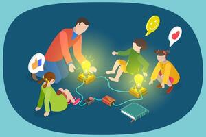 3D Isometric Flat Illustration of Experiment For Children Education, Easy Circuit Test vector
