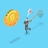 3D Isometric Flat Illustration of Greedy Investors Chasing High-Performance Bitcoin In Bull Market, A Speculative Pursuit vector