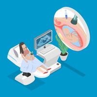 3D Isometric Flat Illustration of Amniocentesis Diagnostic Test, Genetic Disorders And Fetal Abnormalities vector