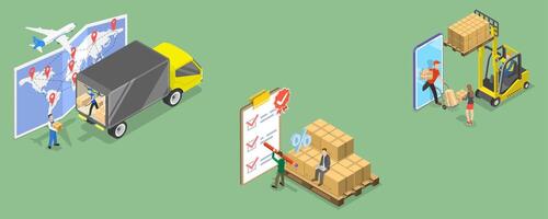 3D Isometric Flat Illustration of Efficient Logistics Coordination, Supply Chain Optimization vector