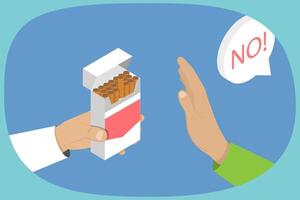 3D Isometric Flat Illustration of Stop Smoking, Avoiding Nicotine and Addiction vector