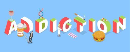 3D Isometric Flat Illustration of Addiction, Stoop Bad Habits vector