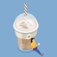 3D Isometric Flat Illustration of Frozen Coffee Drink, Iced Americano or Latte vector